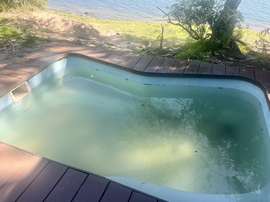 Les éléphants sont passés par là en fin de soirée ou nuit, voilà l’état de la piscine après leur passage!